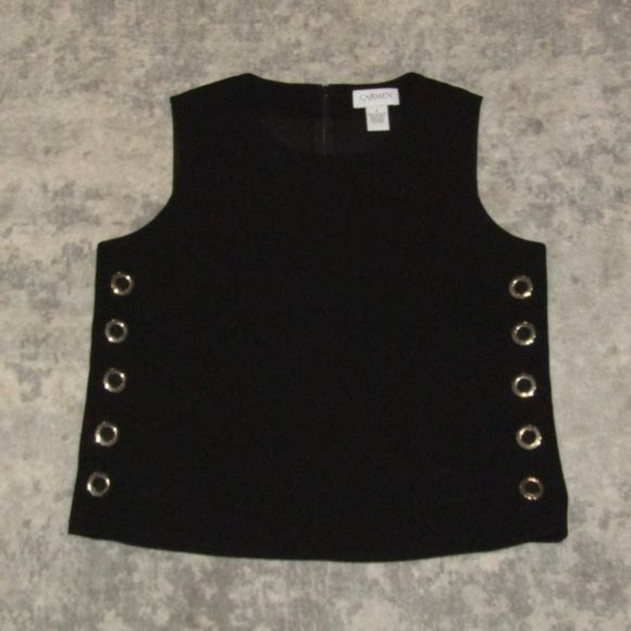 Carmen Marc Valvo Tops - NA Carmen Marc Valvo Black Side Eyelet Shrunken Sleeveless Dress Top Sz S